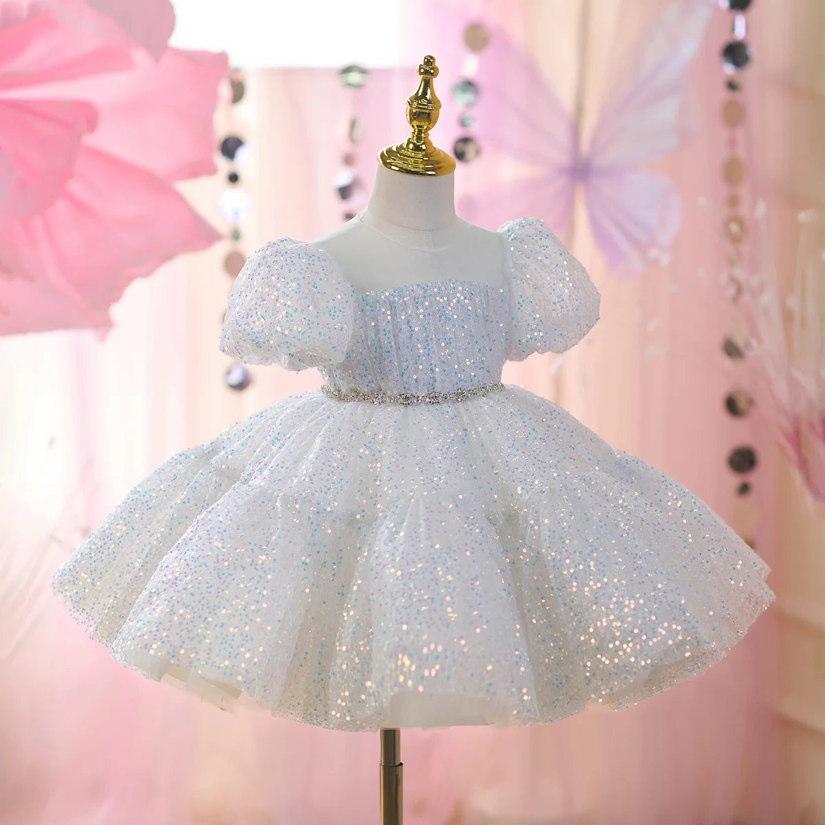Sparkle Shining O-Neckline Sequined Baby Girl Dress