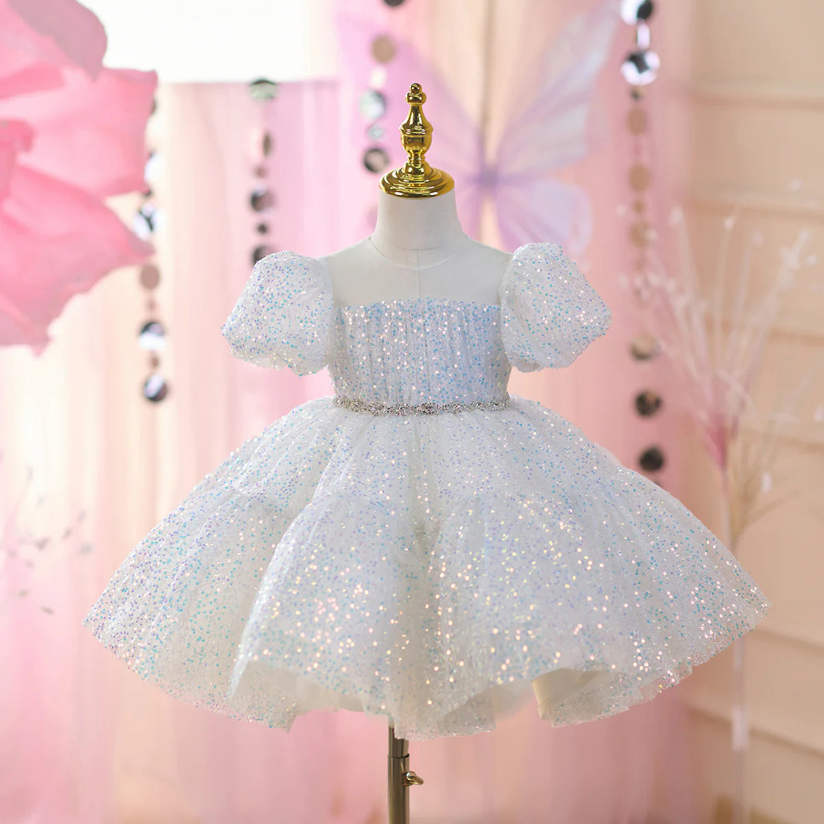 Sparkle Shining O-Neckline Sequined Baby Girl Dress
