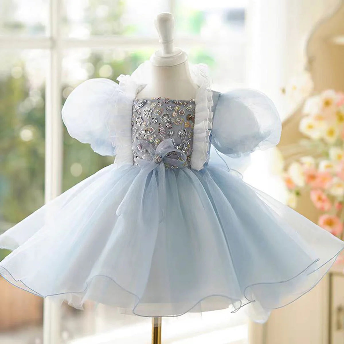 Graceful Flower Princess Girl Dress Tulle for Kids Wedding Party Gown