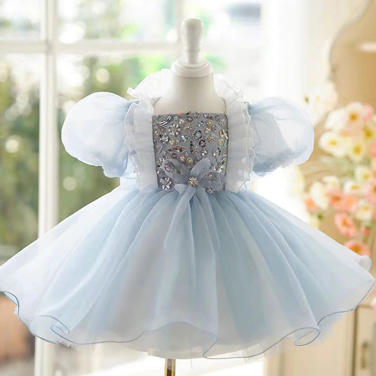 Graceful Flower Princess Girl Dress Tulle for Kids Wedding Party Gown