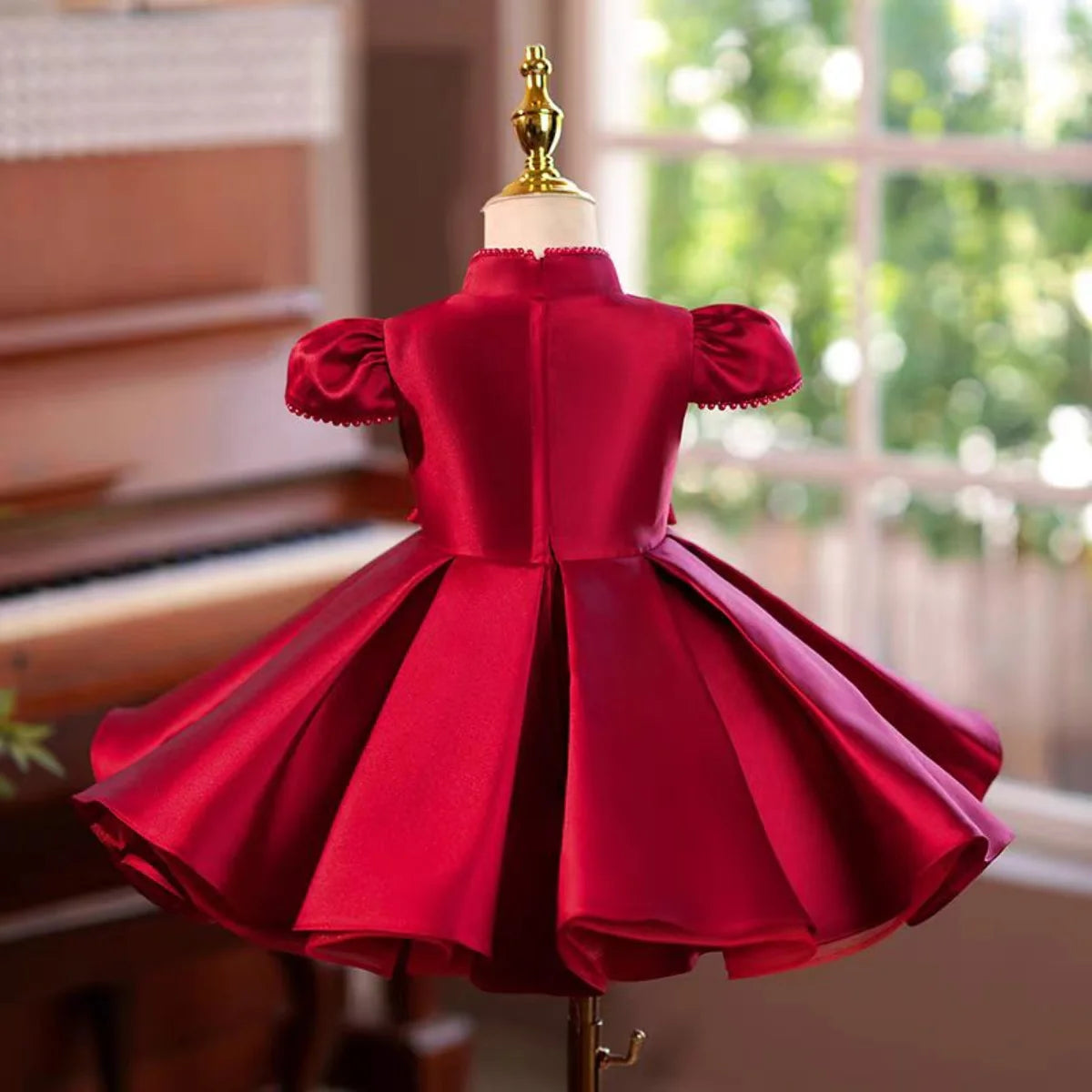 Burgundy Beige Flower Girl Dress Wedding Birthday Party