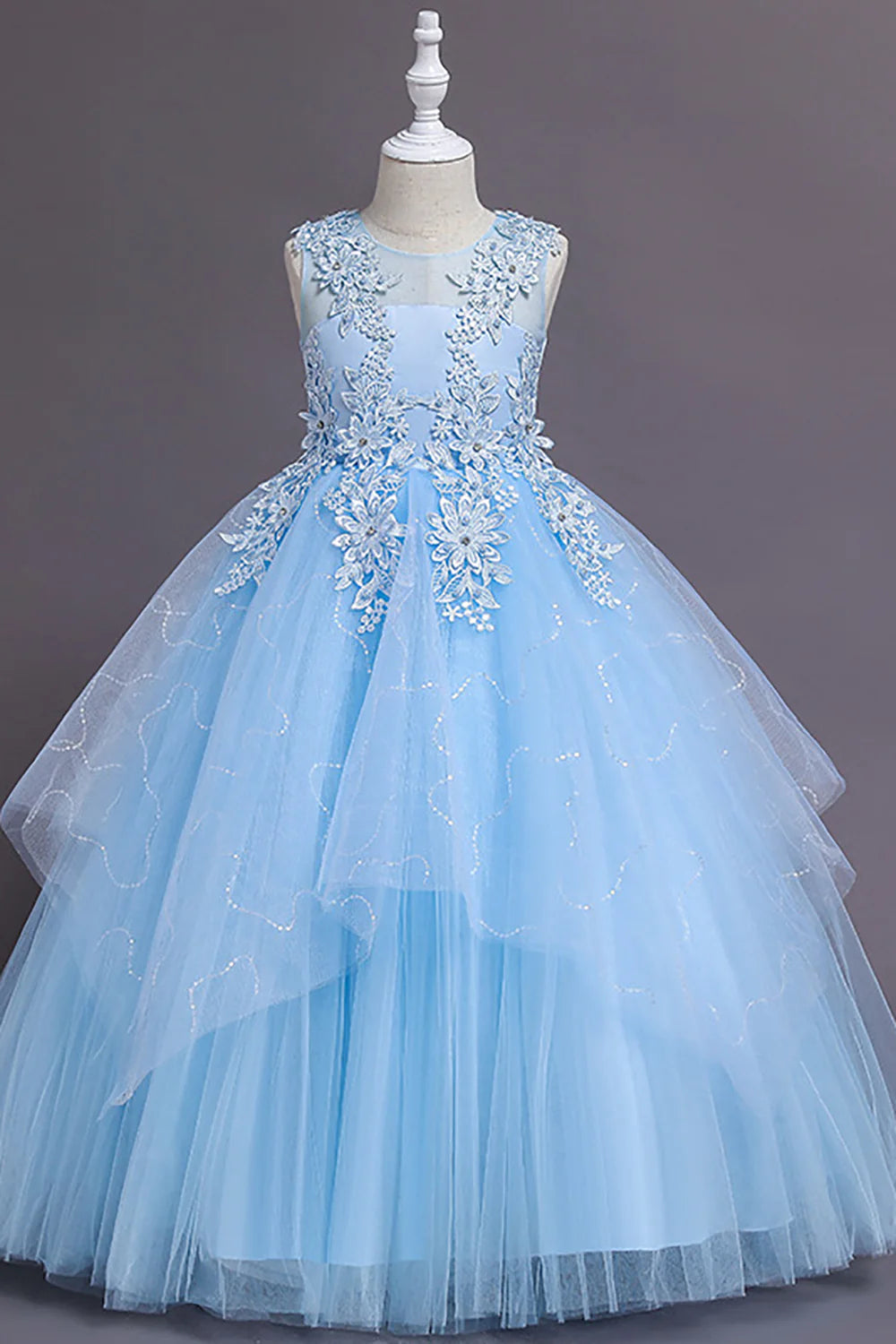 Wonderful Tulle Light Blue Flower Girl Dress with Appliques