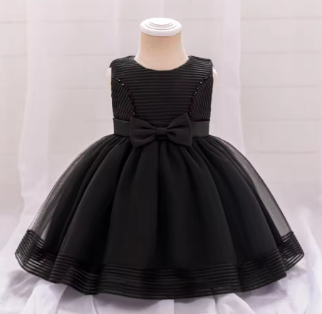 Ceremony Black 1 Year Birthday Dress For Baby Girl Clothes Bow Princess Dress Baptism Girls Dresses Sleeveless Party Gown 0-4Y
