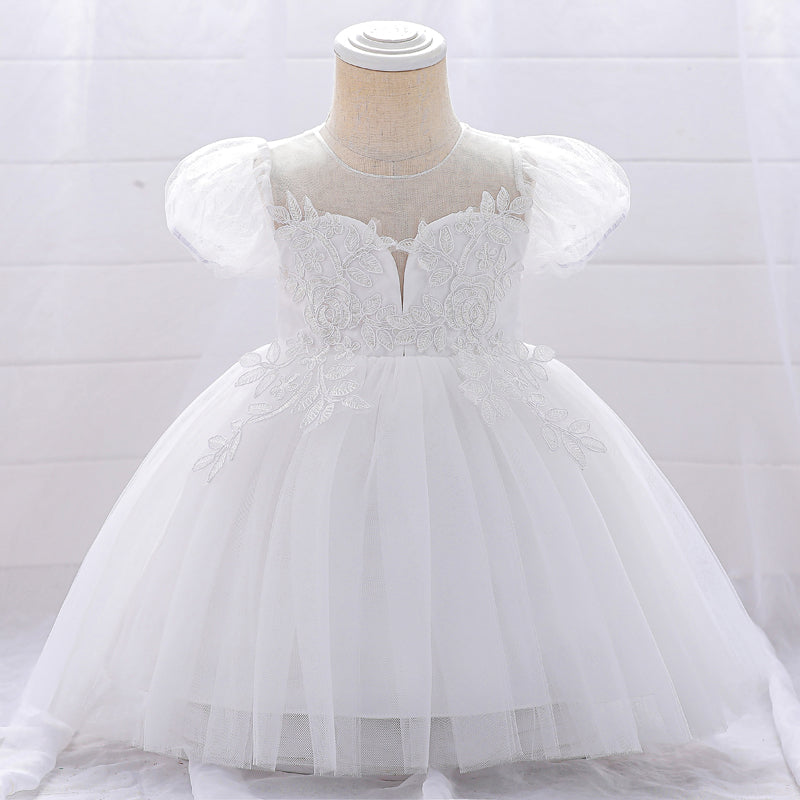 Flower 1 Year Birthday Dress For Baby Girl Clothes Baptism Short Sleeve Princess Dress Girls Dresses Mesh Party Costume