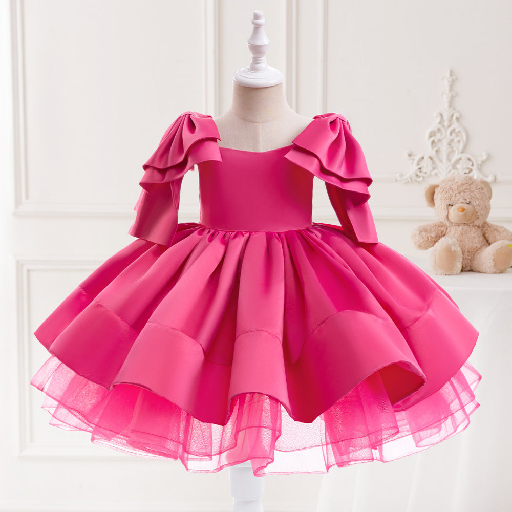 Formal Fluffy Party Dress For Girl Children Costume Birthday Princess Dresses Elegant Girls Clothes Big Bow Wedding Gown 3-8Y