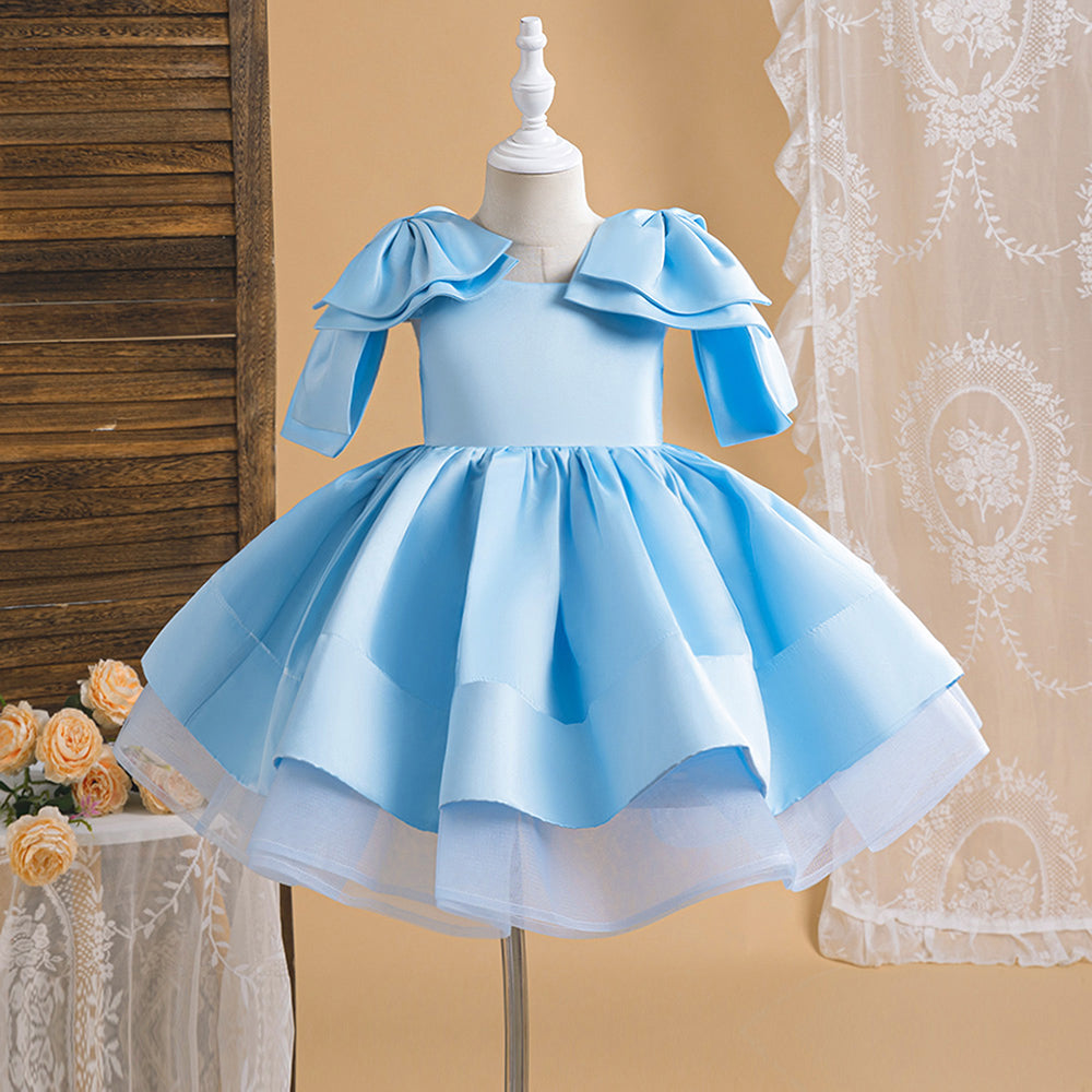 Formal Fluffy Party Dress For Girl Children Costume Birthday Princess Dresses Elegant Girls Clothes Big Bow Wedding Gown 3-8Y