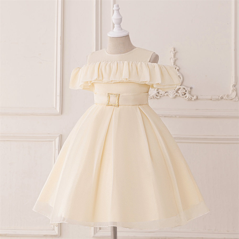 Chiffon Soft Girs Party Dresses For Kids Children Clothes Belt Princess Dress Sleeveless Wedding Dress Girl Gown 6 8 Years