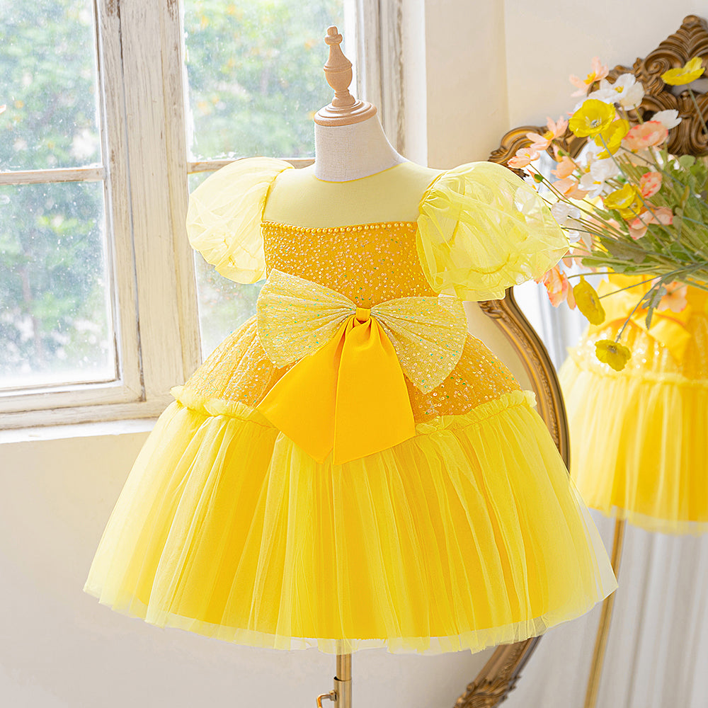 Halloween Orange Girs Party Dresses For Kids Children Clothes Big Bow Princess Dress Sequin Wedding Dress Girl Gown