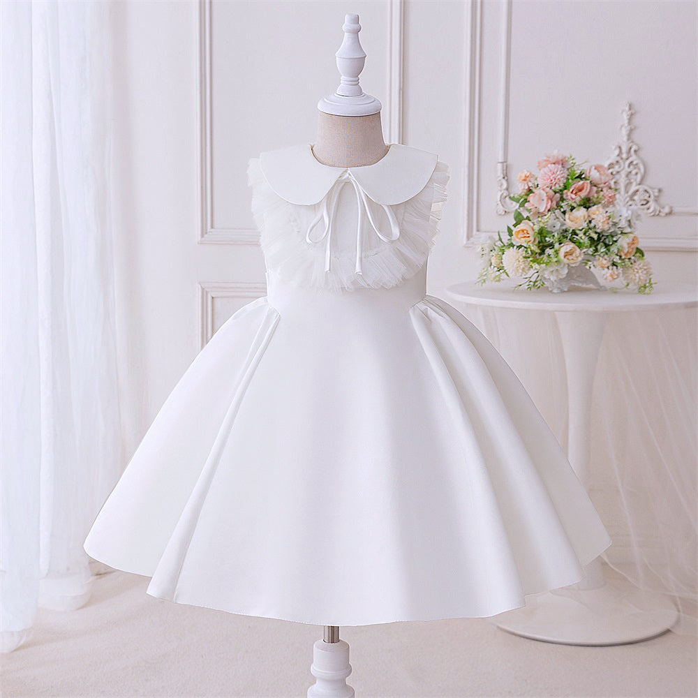 White Girs Party Dresses For Kids Children Clothes Doll Collar Princess Dress Sleeveless Wedding Dress Girl Gown