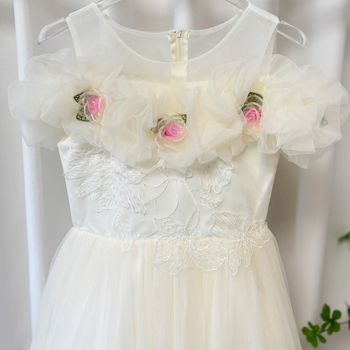 Romantic Champagne Flowers Princess Girl Dress for Birthday Pageant Party Dress
