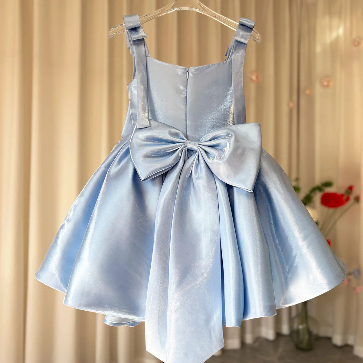 Simple Puffy Square Collar Satin Birthday Party Girl Dress