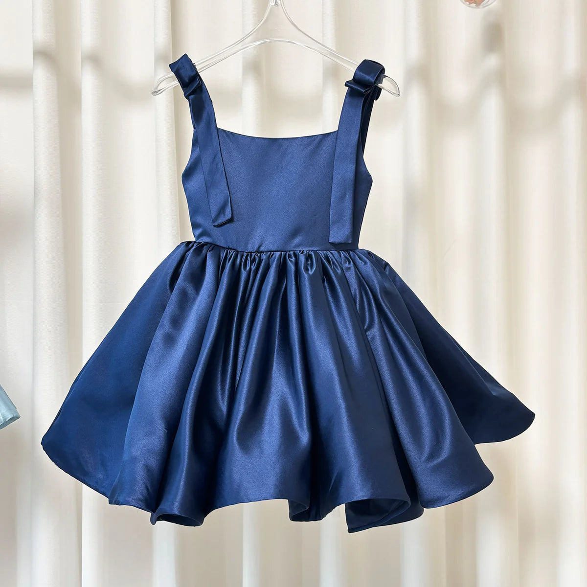 Simple Puffy Square Collar Satin Birthday Party Girl Dress