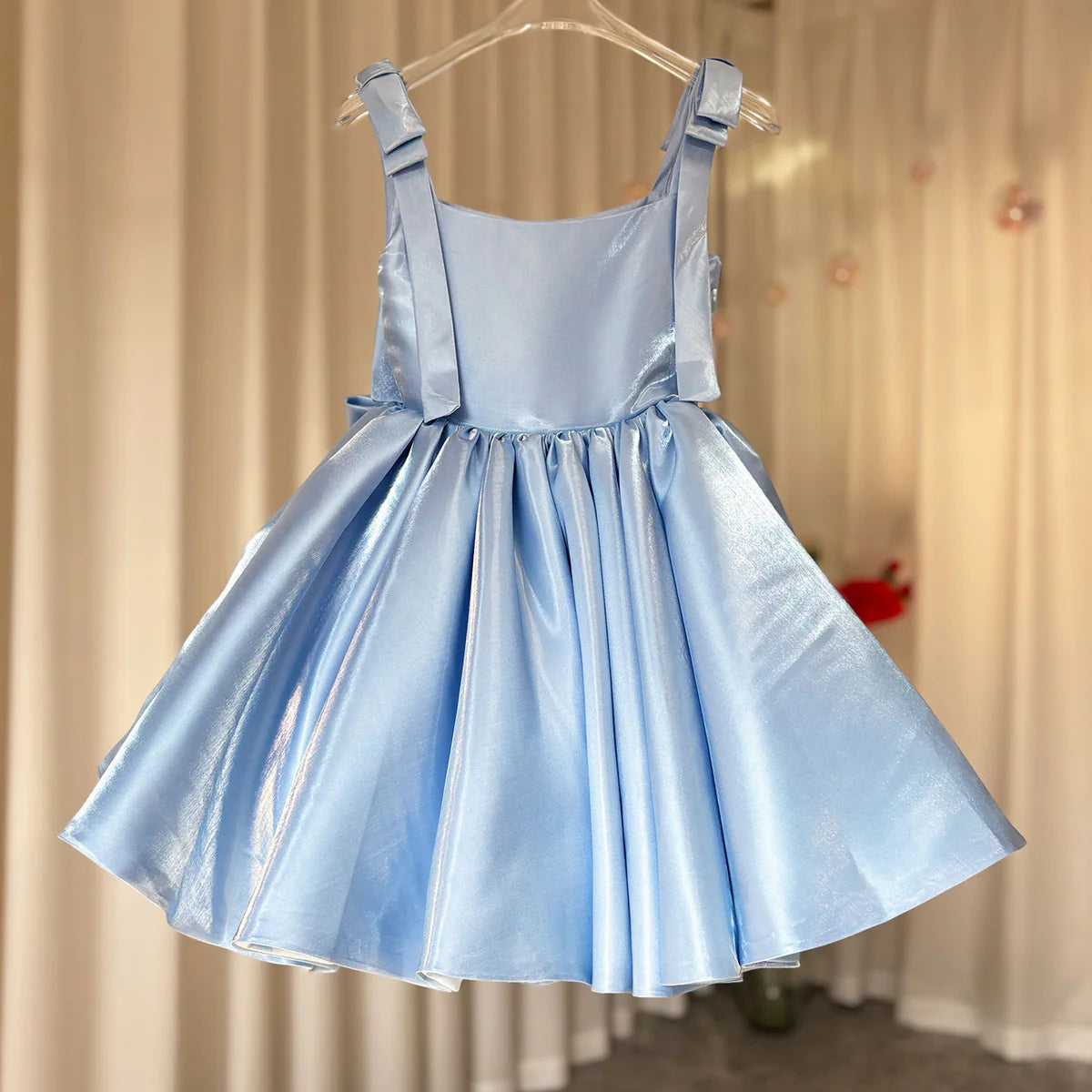 Simple Puffy Square Collar Satin Birthday Party Girl Dress