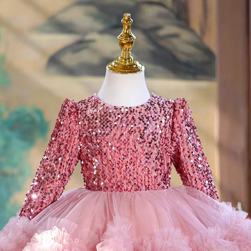 Shiny Long Sleeve Sequins Knee Party Dress