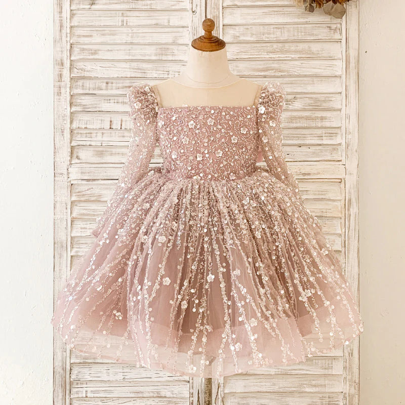 Elegant Shiny Baby Girl First Communion Dress Toddler Beauty Pageant Princess Dress