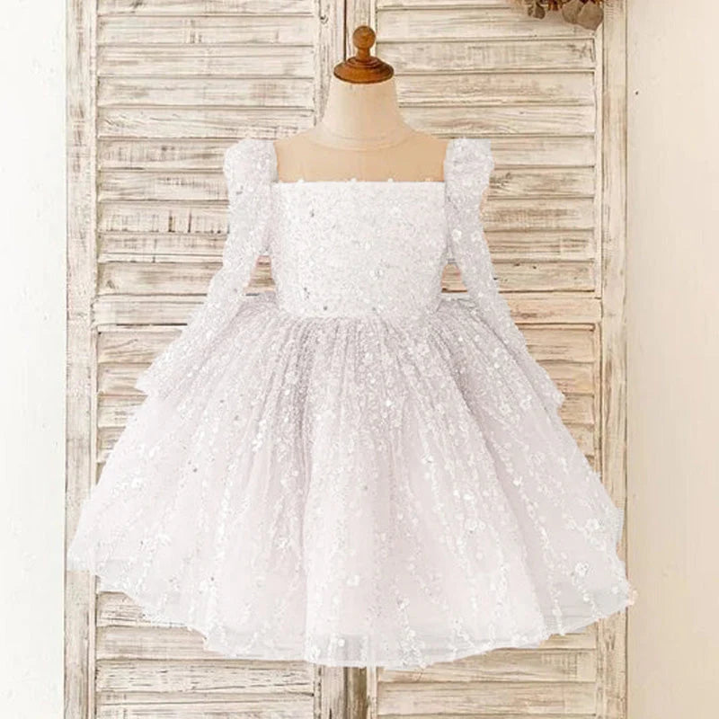 Elegant Shiny Baby Girl First Communion Dress Toddler Beauty Pageant Princess Dress