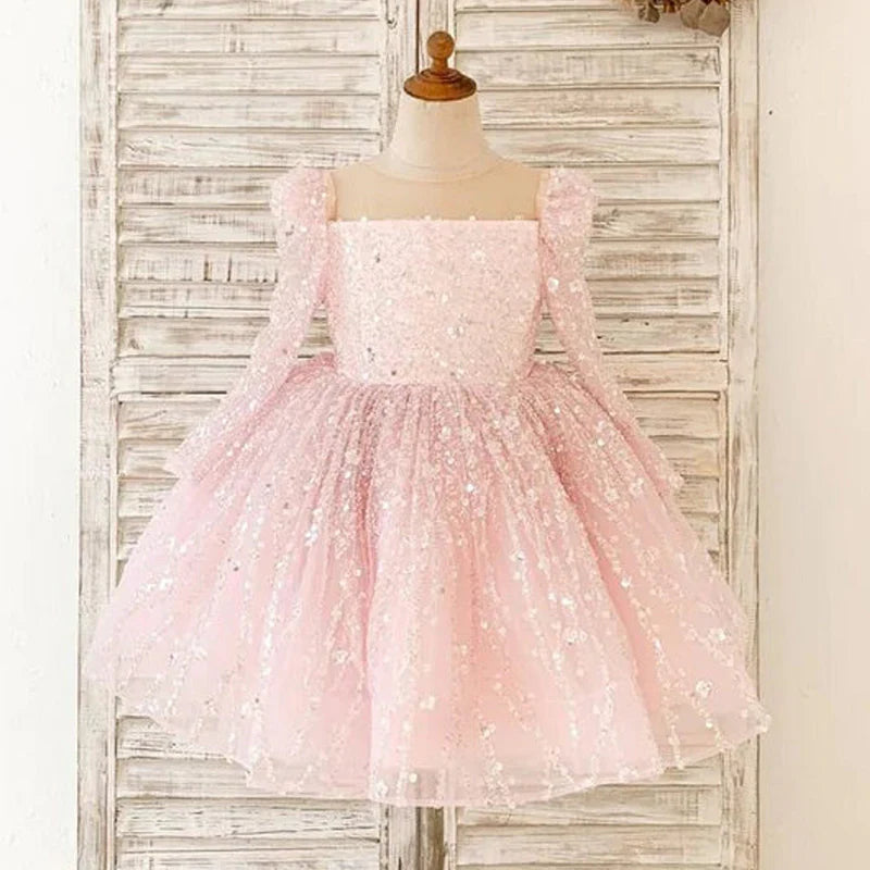 Elegant Shiny Baby Girl First Communion Dress Toddler Beauty Pageant Princess Dress