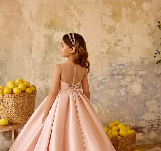 Elegant Soft Pink Flower Girl Dress with Shiny Birthday Party