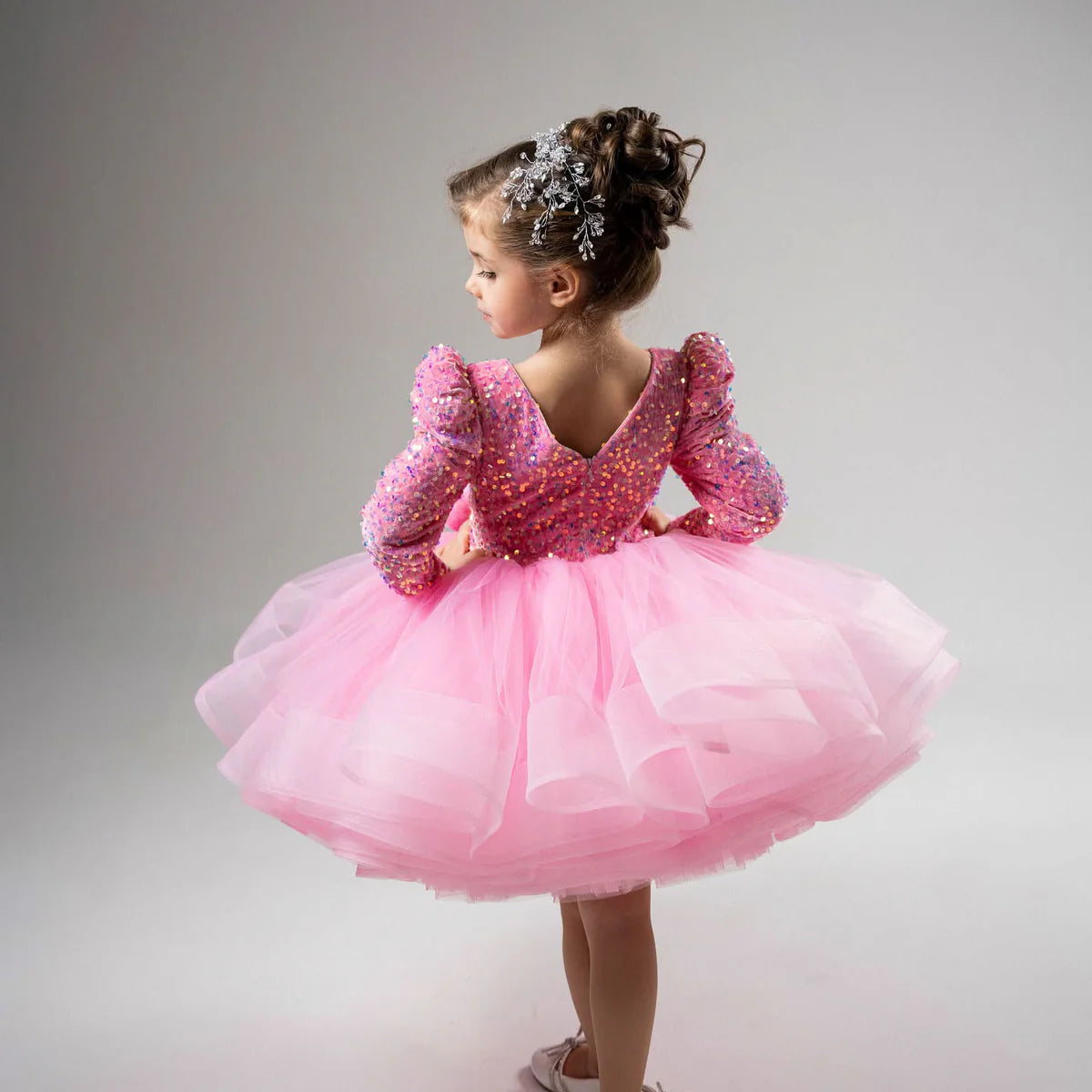 Charming Long Sleeve Flower Girl Dress with Bow Wedding Birthday Holiday Party Ball