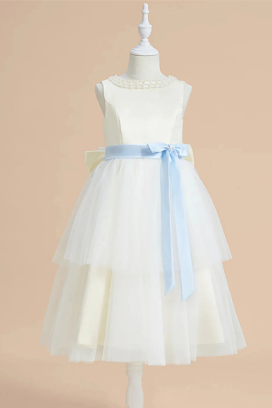 Wedding Flower Girl Dress A-Line Cute Beaded Crew Neck Tiered Tulle Elegant Girl Communion Formal Dress Princess Dress