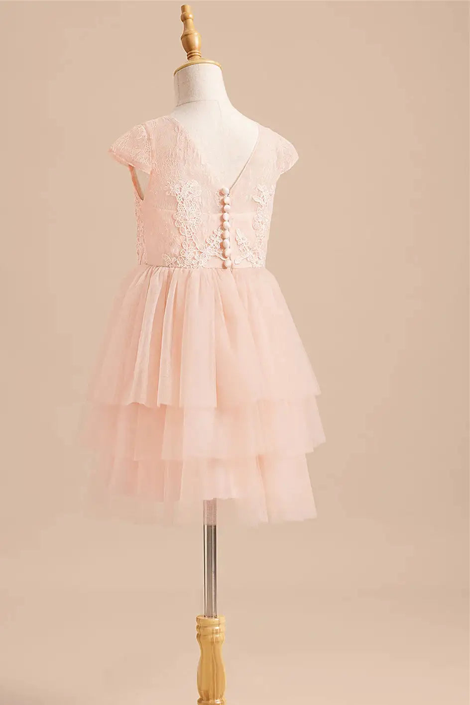 Wedding Flower Girl Dress A-Line Round Neck Cap Sleeve Lace Layered Tulle Cute Girl Communion Formal Dress Princess Dress