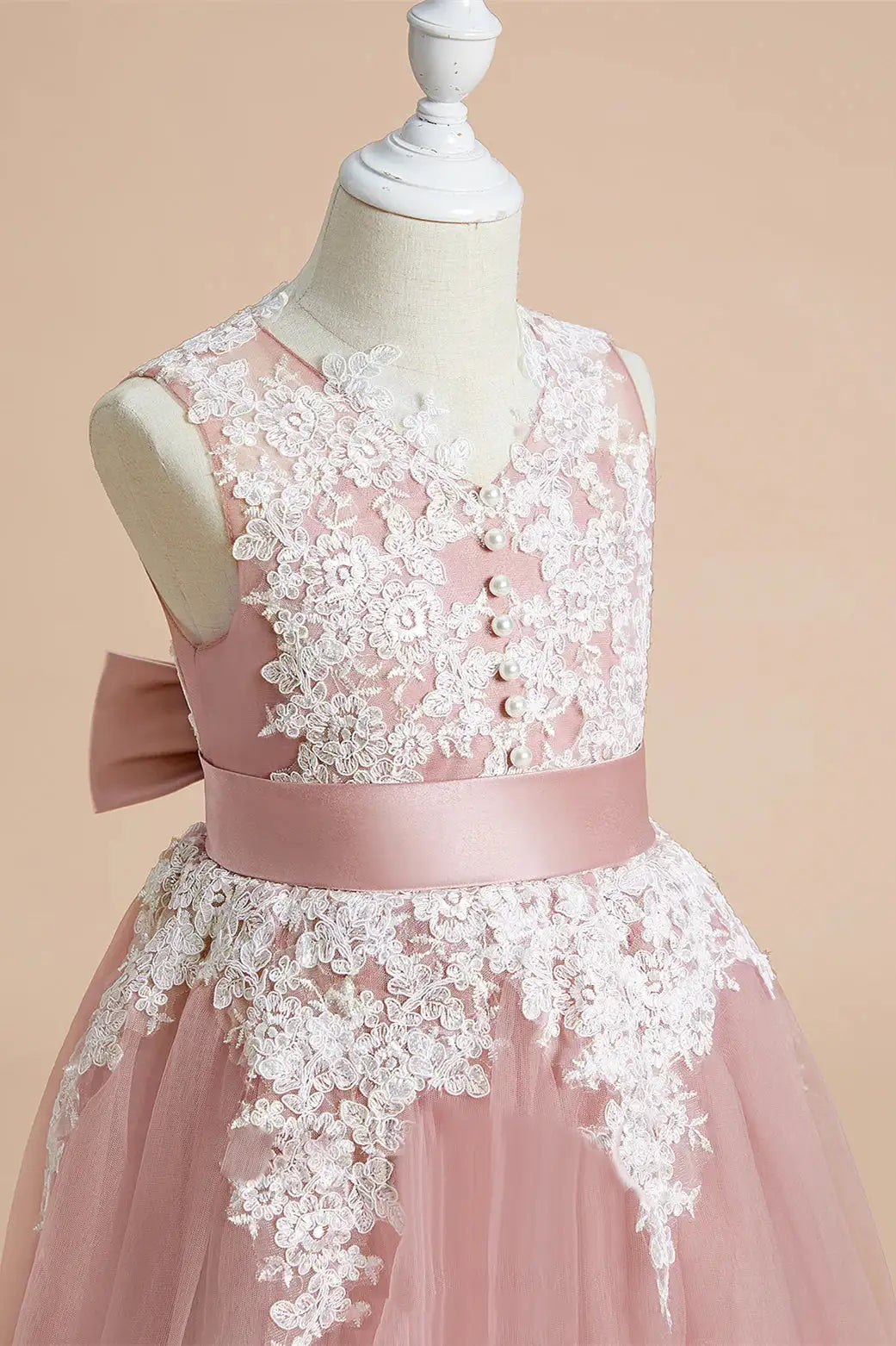 Wedding Flower Girl Dress A-Line V-Neck Sleeveless Retro Lace Appliques Cute Girl Party Dress Girl Communion Formal Dress Princess Dress