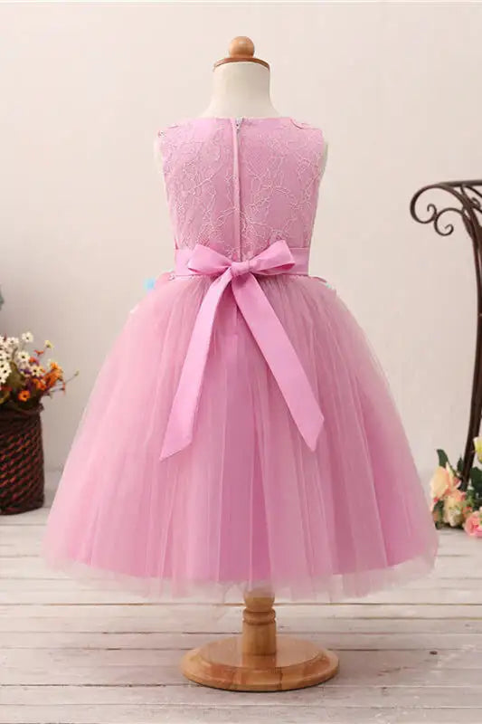 Wedding Flower Girl Dress A Line Round Neck Sleeveless 3D Flowers With Lace Appliques Exquisite Cute Girl Communion Formal Dress Princess Dress