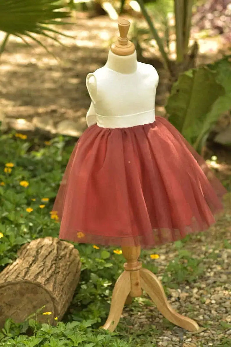 Wedding Flower Girl Dress A Line Round Neck Sleeveless Cute with Bow Girl Communion Formal Dress Princess Dress