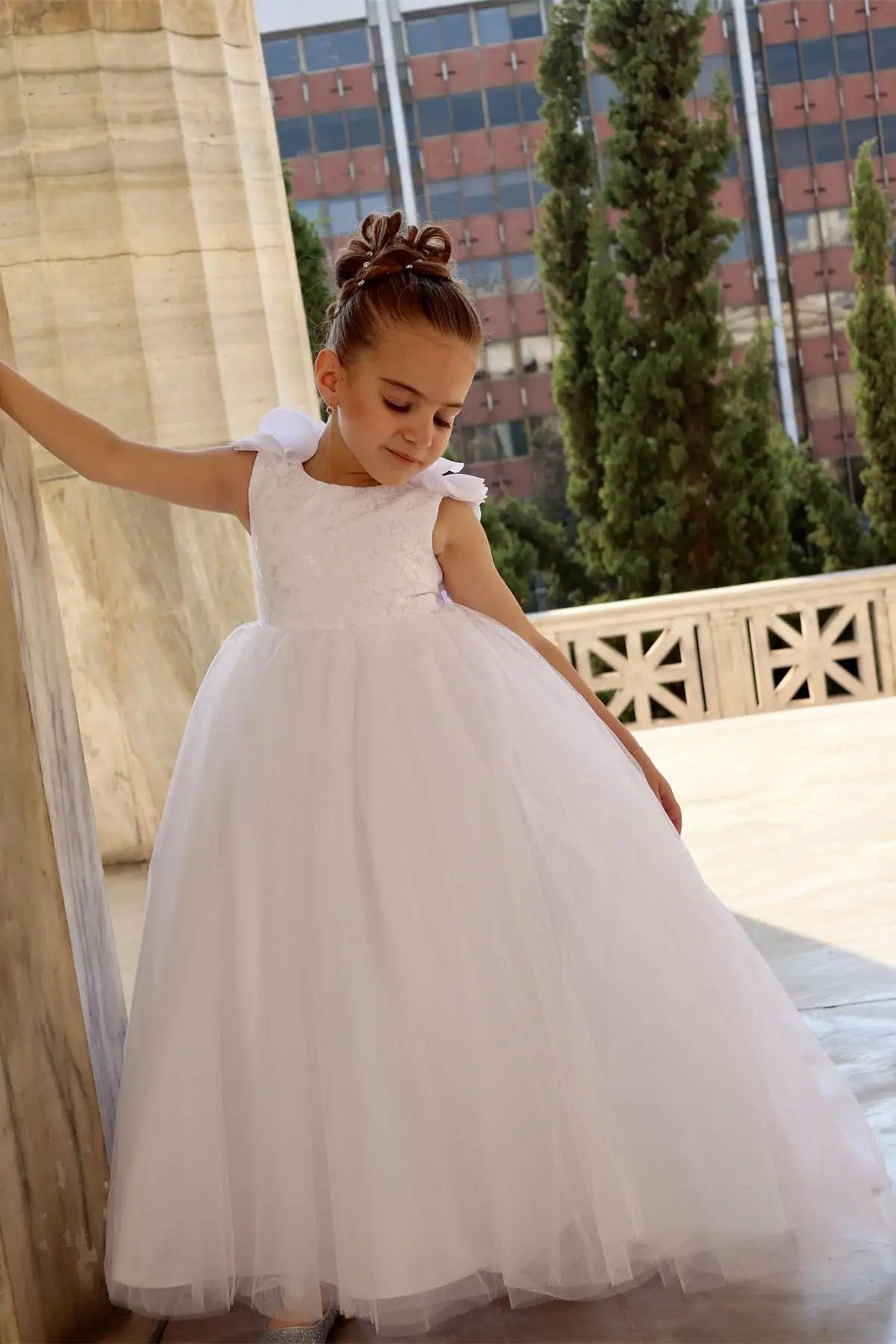 Wedding Flower Girl Dress A Line Round Neck Sleeveless Lace Top Beadwork Floor Length Fashion Girl Dress Girl Communion Formal Dress Princess Dress