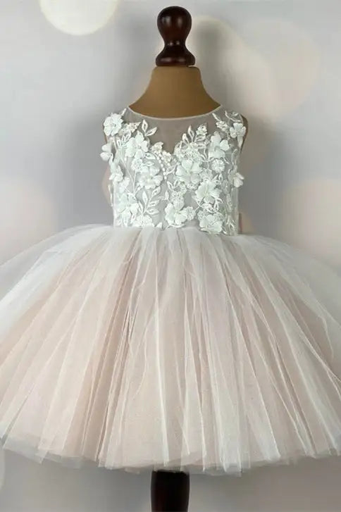 Wedding Flower Girl Dress A Line Round Neck Sleeveless with Flowers Cute Girl Party Dress Communion Formal Dress Princess Dress
