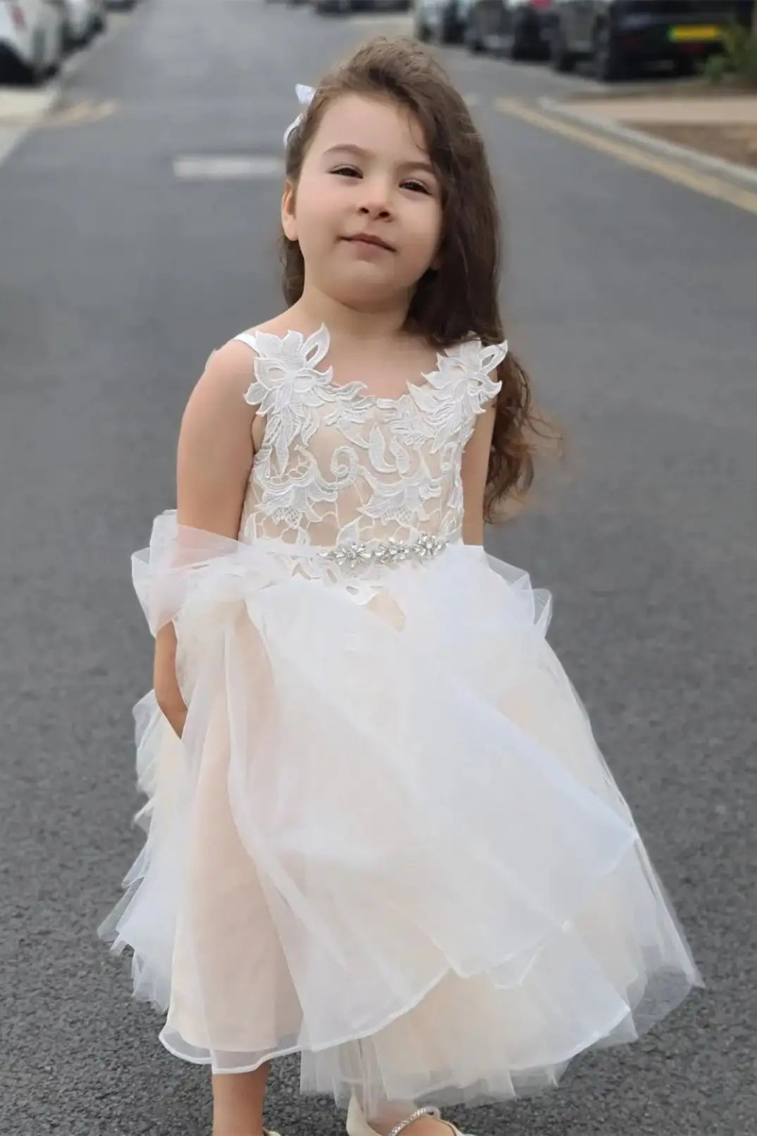 Wedding Flower Girl Dress A Line Sleeveless Lace Applique Beadwork Girl Dress Cute Girl Communion Formal Dress Princess Dress