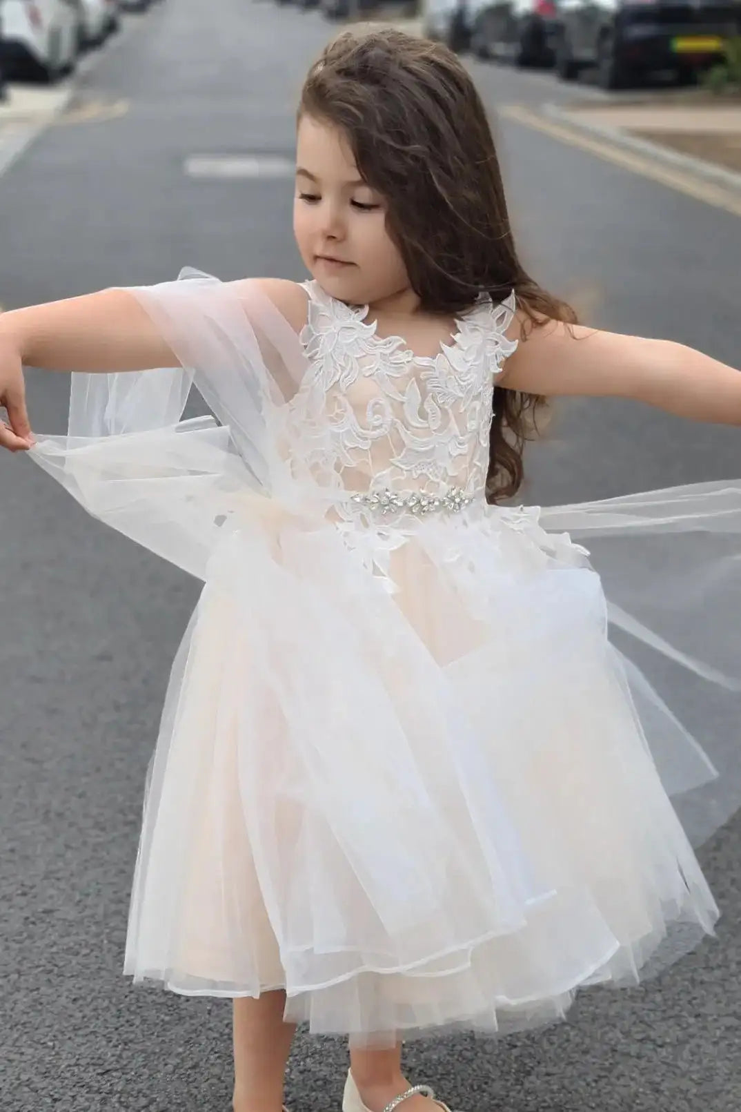 Wedding Flower Girl Dress A Line Sleeveless Lace Applique Beadwork Girl Dress Cute Girl Communion Formal Dress Princess Dress