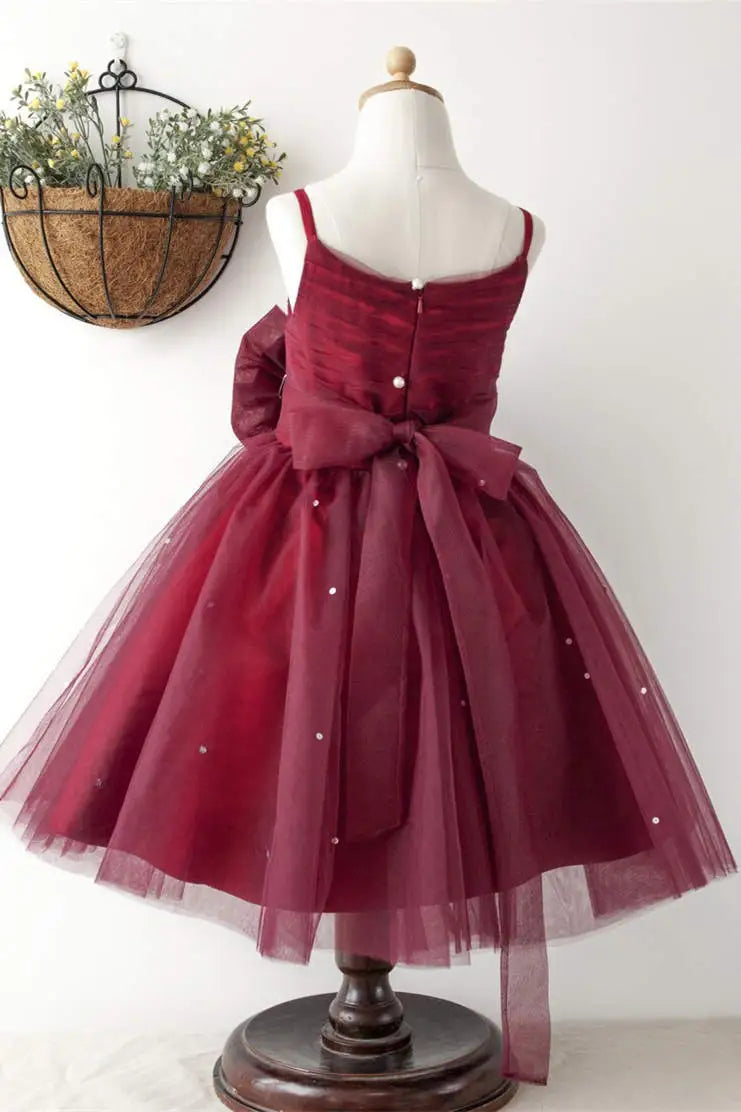 Wedding Flower Girl Dress A Line V-Neck Sleeveless Spaghetti Straps 3d Flower Pleated Elegant Girl Communion Formal Dress Princess Dress