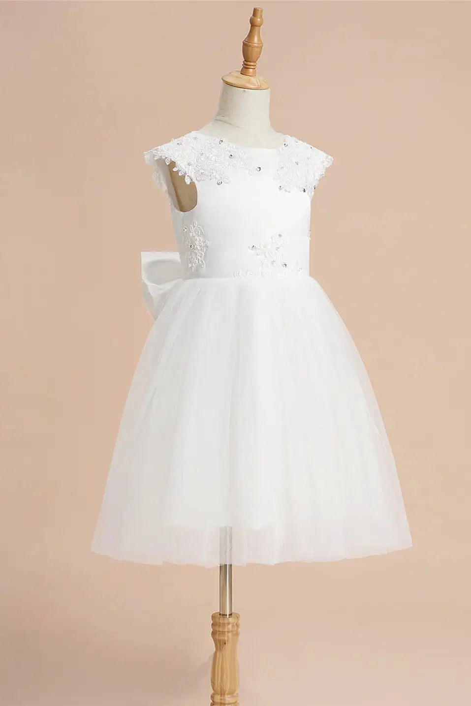 Wedding Flower Girl Dress Elegant A-Line Round Neck Sleeveless V-Back Boe With Appliques Cute Girl Communion Formal Dress Princess Dress