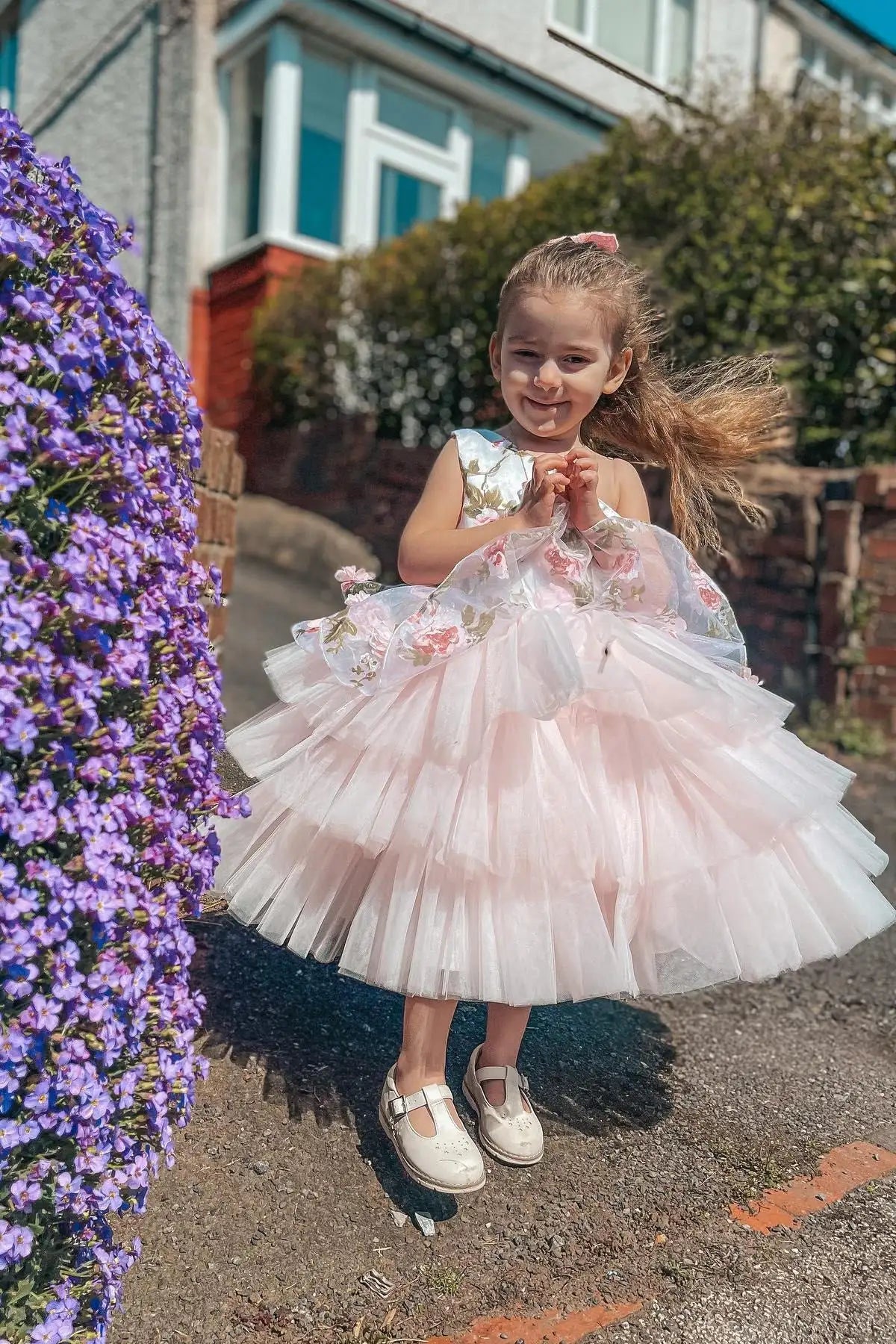 Wedding Flower Girl Dress Elegant A Line One Shoulder Floral Tiered Tulle Exquisite Girl Communion Formal Dress Princess Dress