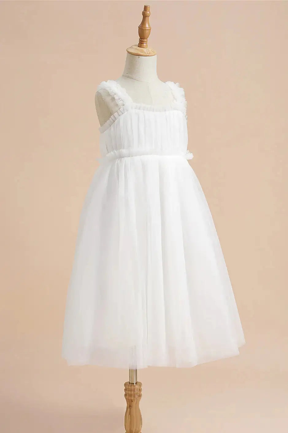 Wedding Flower Girl Dress Elegant A Line Square Neck Ruffles Pleated Cute Girl Communion Formal Dress Princess Dress
