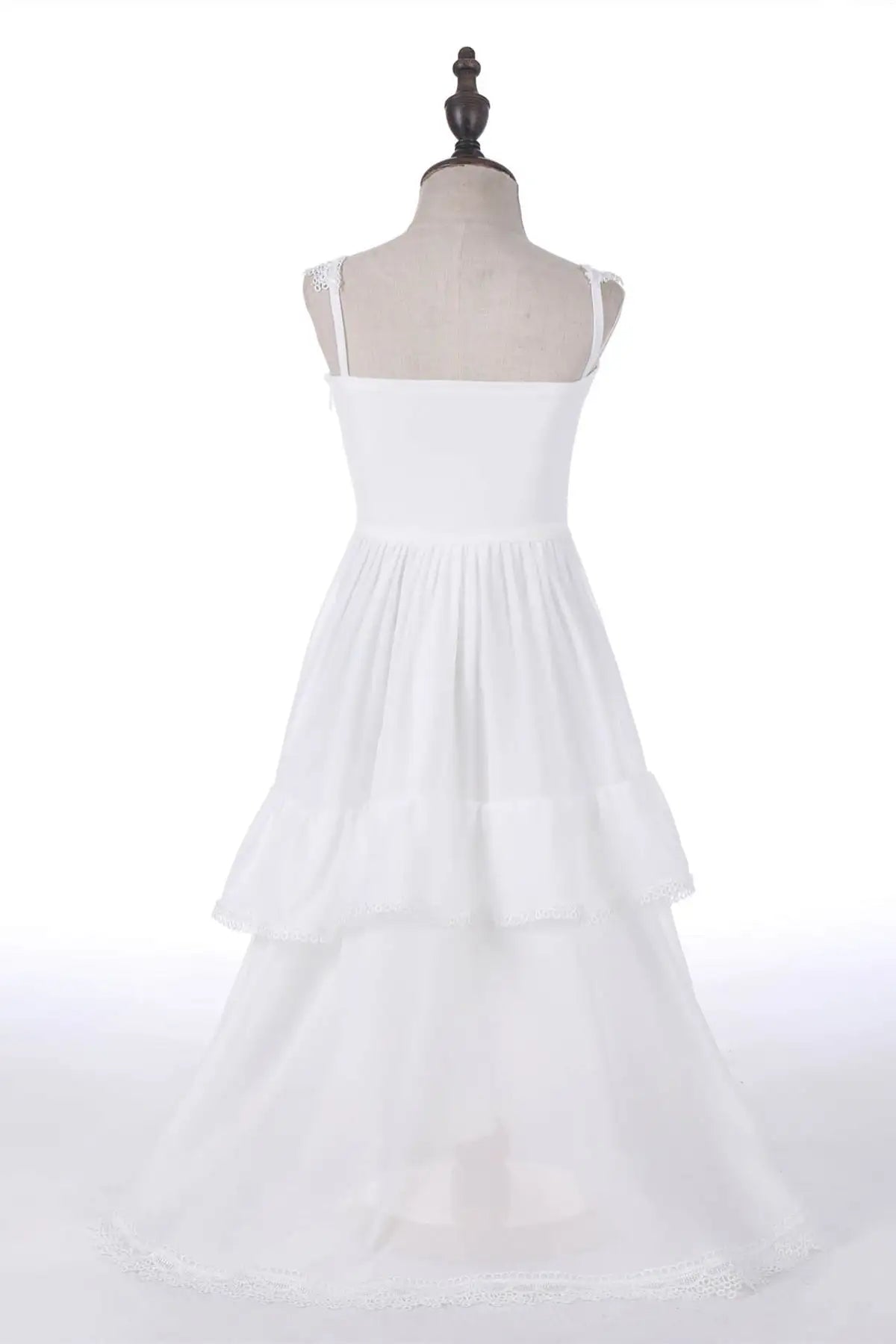 Wedding Flower Girl Dress Lace A Line Square Neck Sleeveless Hi-Low Tiers Ruched Girl Communion Formal Dress Princess Dress