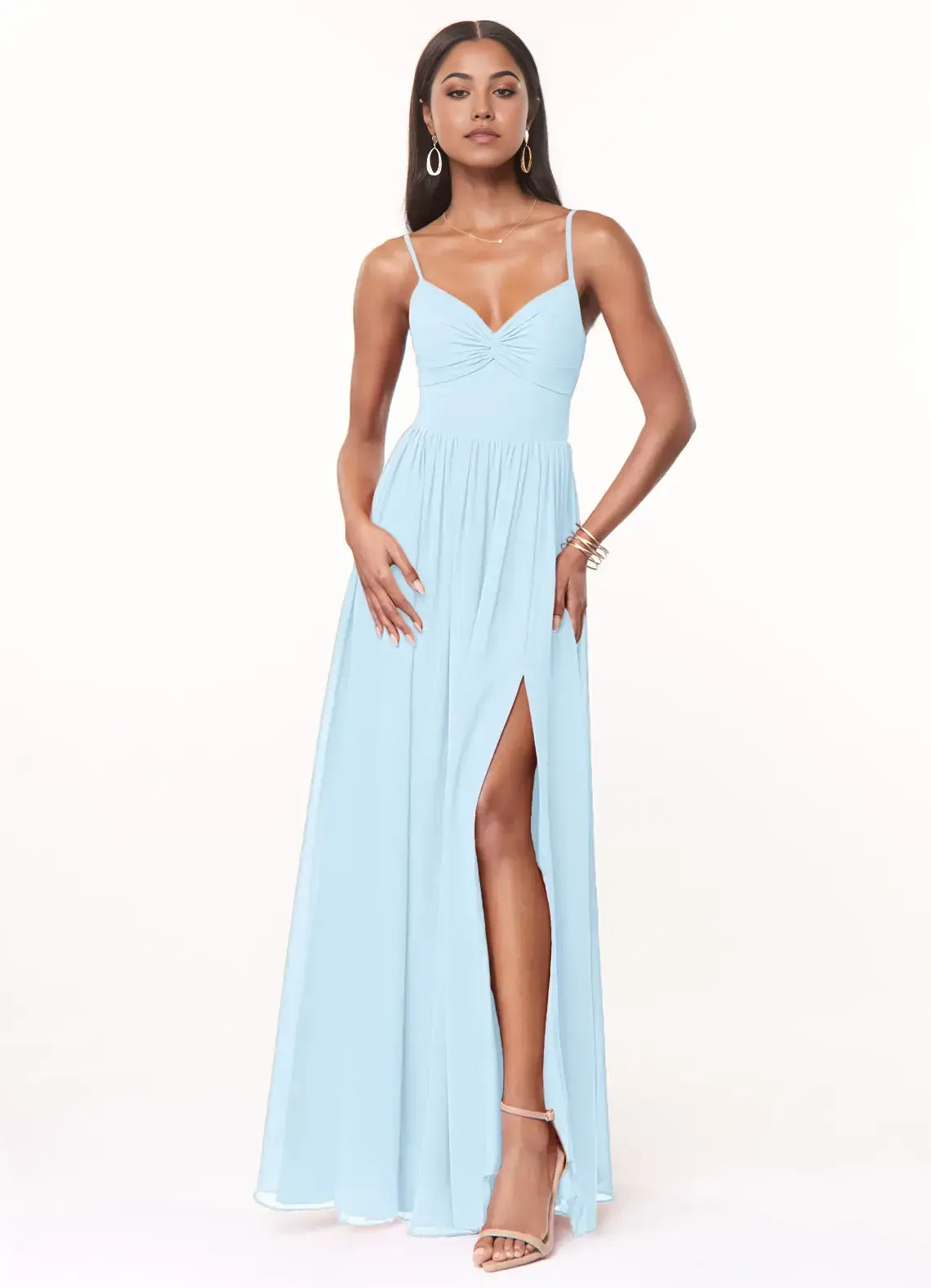 Whimsical A-Line V-Neck Spaghetti-Strap Tie-Back Floor-Length Wedding Bridesmaid Dress
