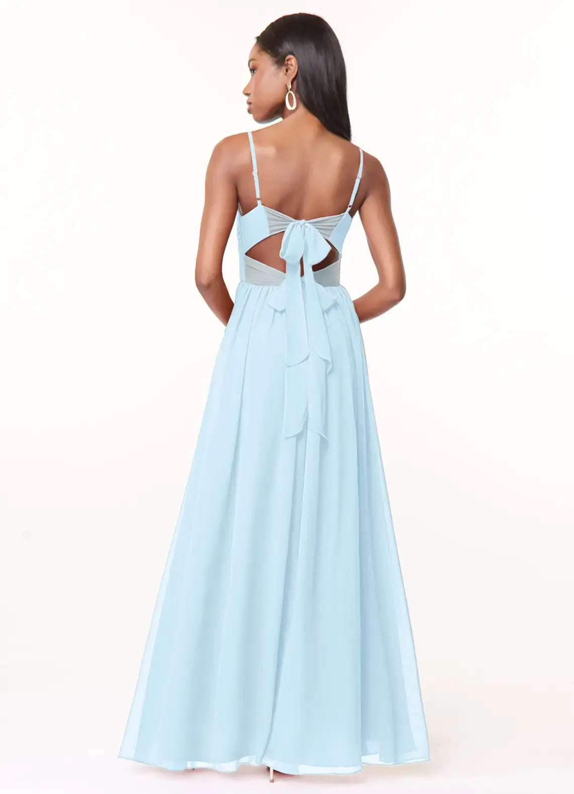 Whimsical A-Line V-Neck Spaghetti-Strap Tie-Back Floor-Length Wedding Bridesmaid Dress