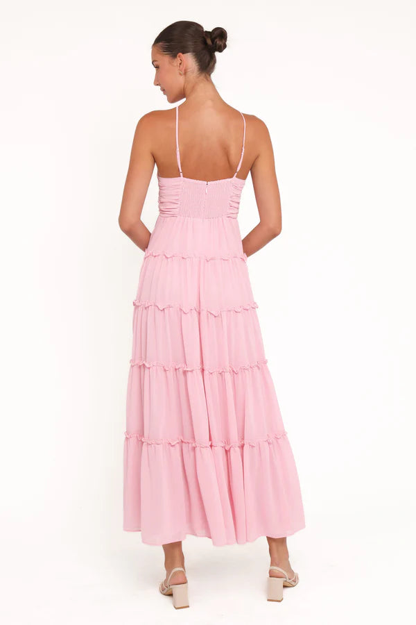 Whimsical Floor-Length Halter-Neck Tiered Ruffle Wedding Guest Dress