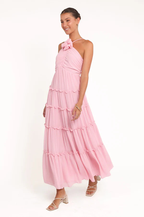 Whimsical Floor-Length Halter-Neck Tiered Ruffle Wedding Guest Dress