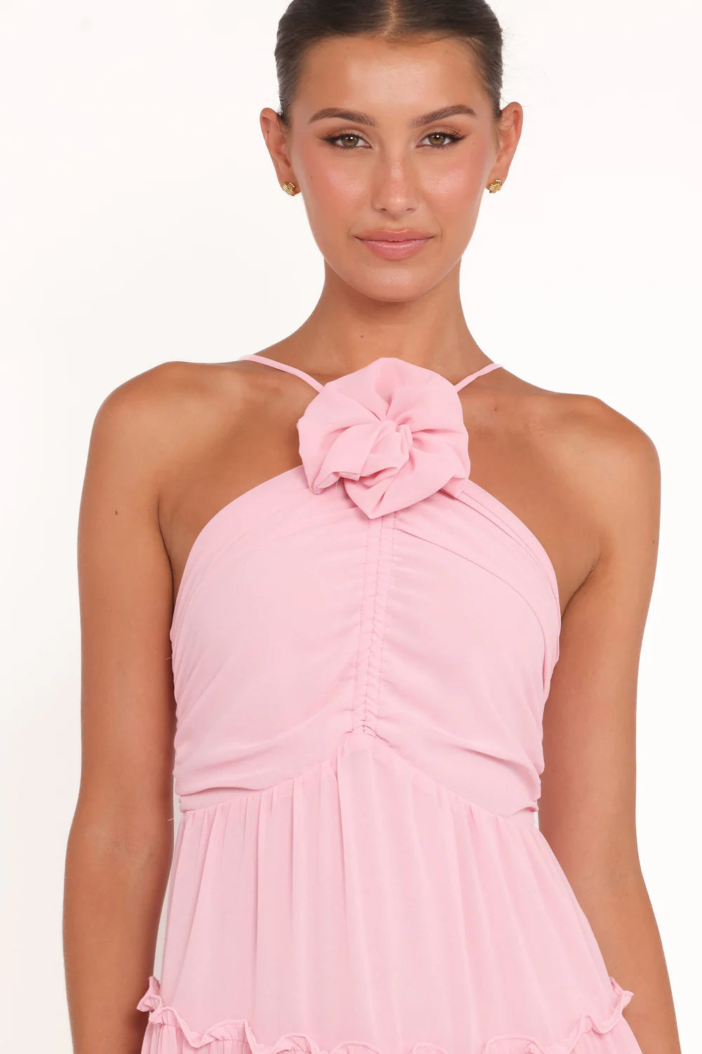 Whimsical Floor-Length Halter-Neck Tiered Ruffle Wedding Guest Dress