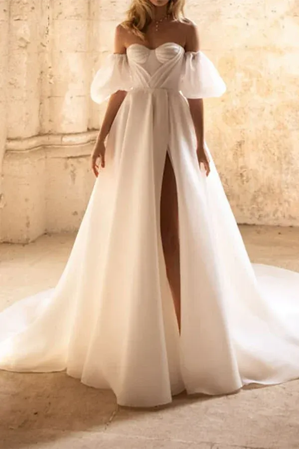 Whimsical Off-the-Shoulder Sweetheart Chiffon A-Line Floor-Length Wedding Dress