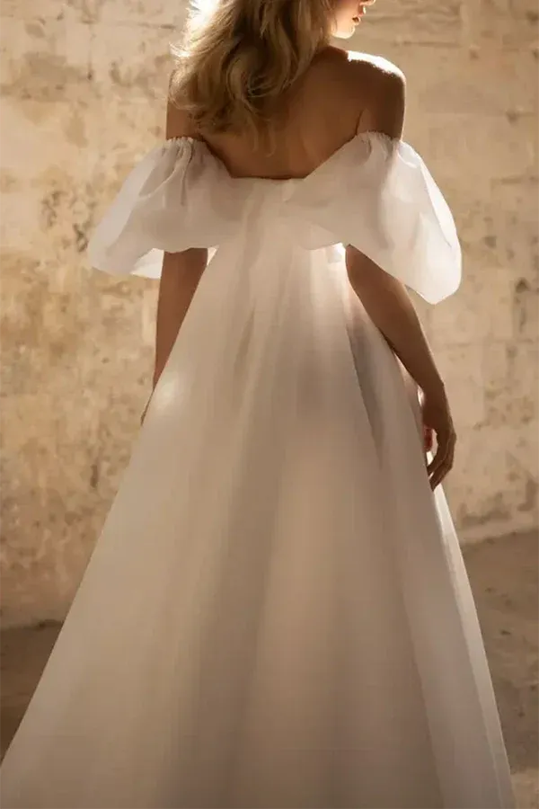 Whimsical Off-the-Shoulder Sweetheart Chiffon A-Line Floor-Length Wedding Dress