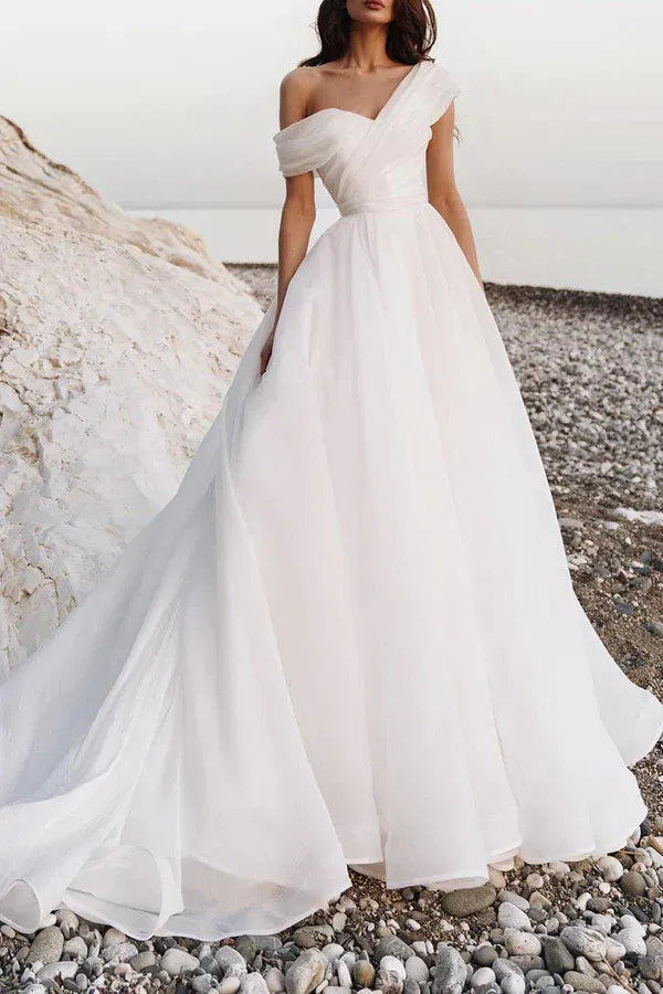 Whimsical One-Shoulder Sweetheart A-Line Floor-Length Wedding Dress