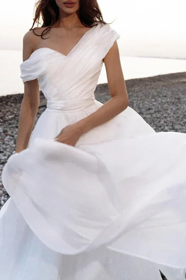 Whimsical One-Shoulder Sweetheart A-Line Floor-Length Wedding Dress