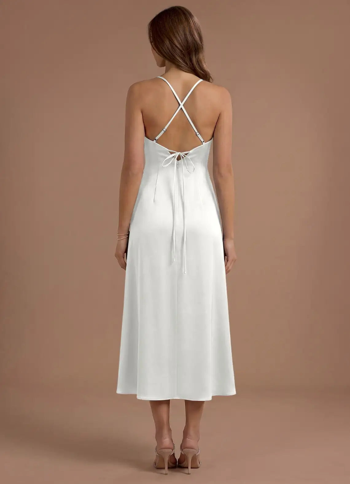 White Thin Strap 3D Floral Beaded Cross Back Midi Wedding Guest Dress