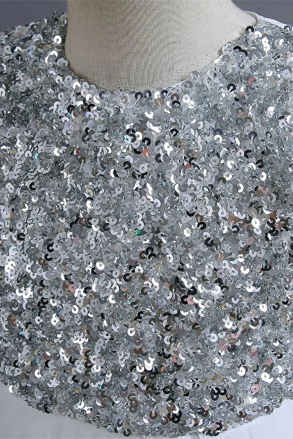 White Sequins Lace A Line Girls Dresses With Bow