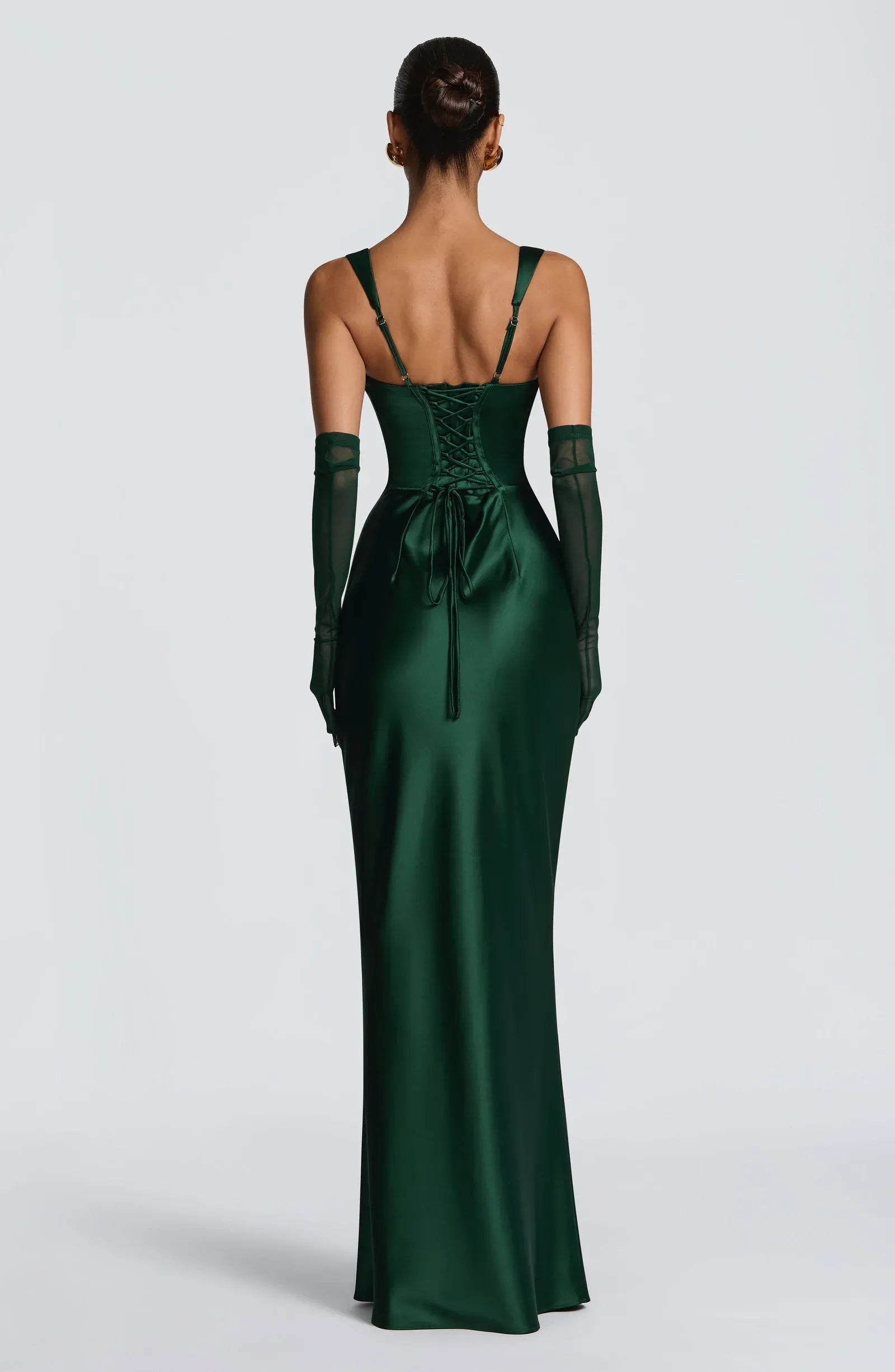 Wide Adjustable Strap Square Neck Ruched Waist Choker Sash Emerald Green Satin Mermaid Maxi Wedding Guest Dresses