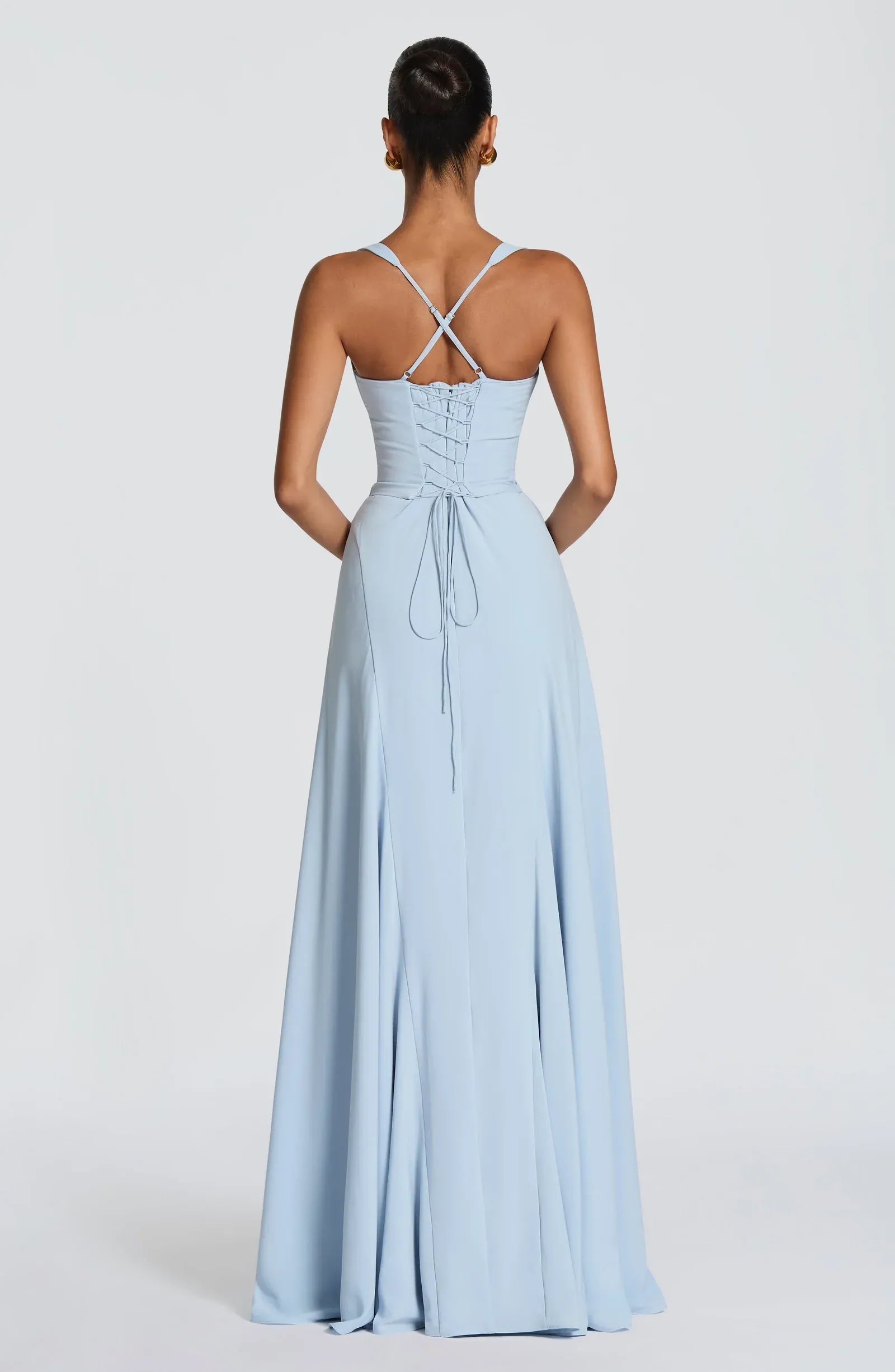 Wide Spaghetti Strap Twist Sweetheart A Line Sky Blue Maxi Wedding Guest Dresses